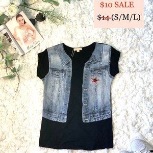 Black Sleeveless Graphic Cotton Tee